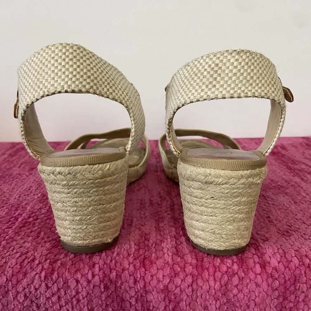 Lucky Brand Kylo Wedge Espadrille Sandals Linen Tan Size 8